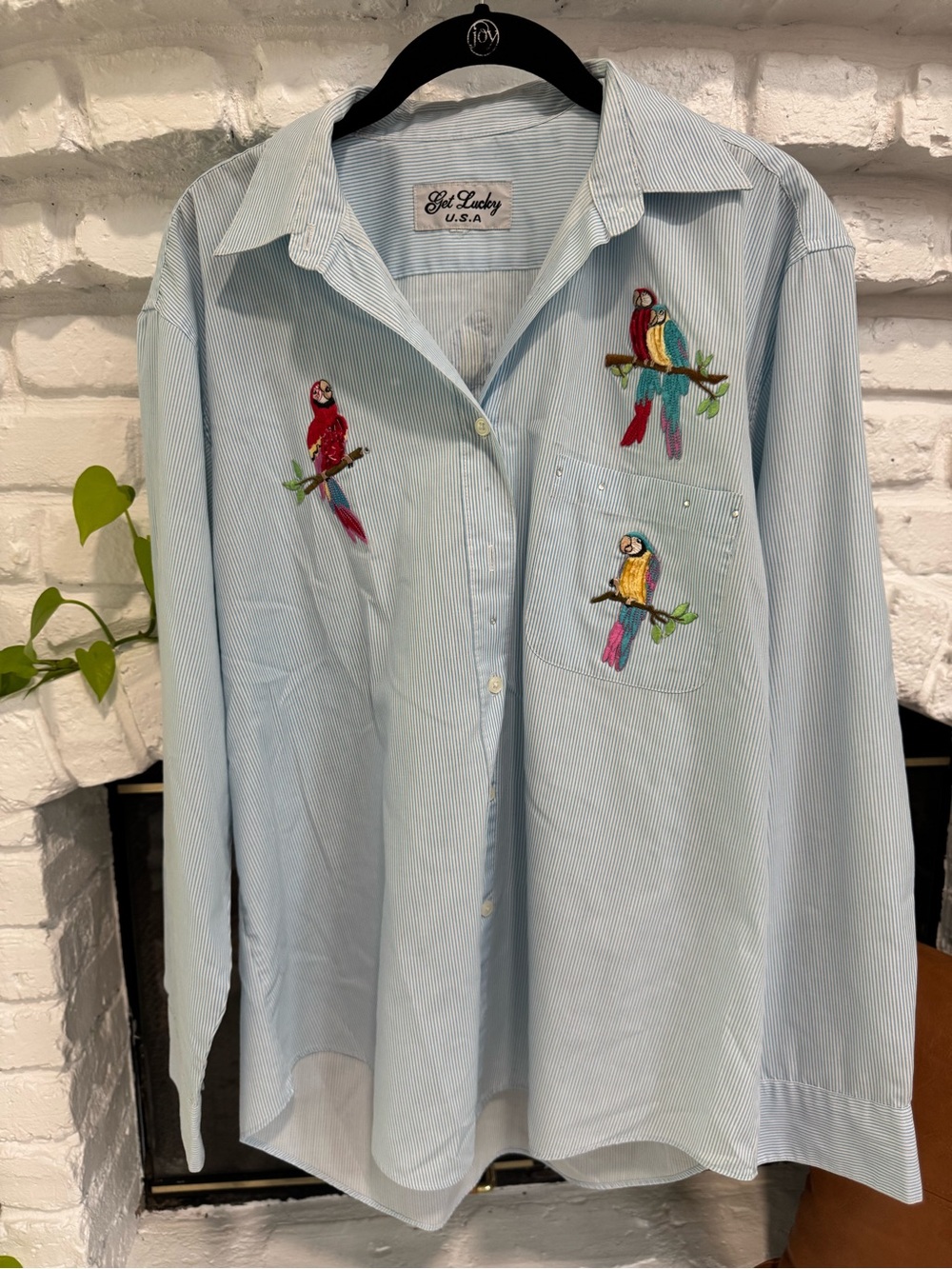 Embroidered Parrot Button-Up Shirt